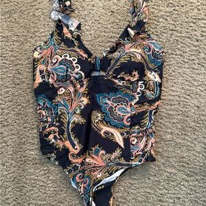 Paisley One-Piece Women’s Swimsuit with Pink and Teal Accents